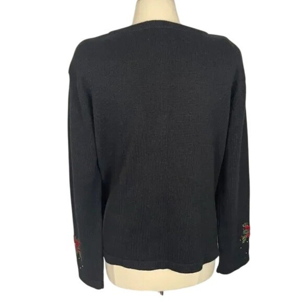 Heirloom Collectibles Womens L Black Cardigan Floral Embroidery Ramie & Cotton - Picture 2 of 11